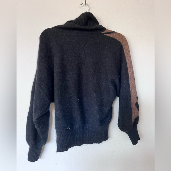 Vintage Angora Wool Brown and Black Abstract Turtleneck Sweater Richard & Co - Picture 2 of 4